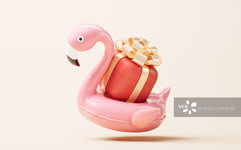 卡通充气火烈鸟游泳圈三维渲染图片素材