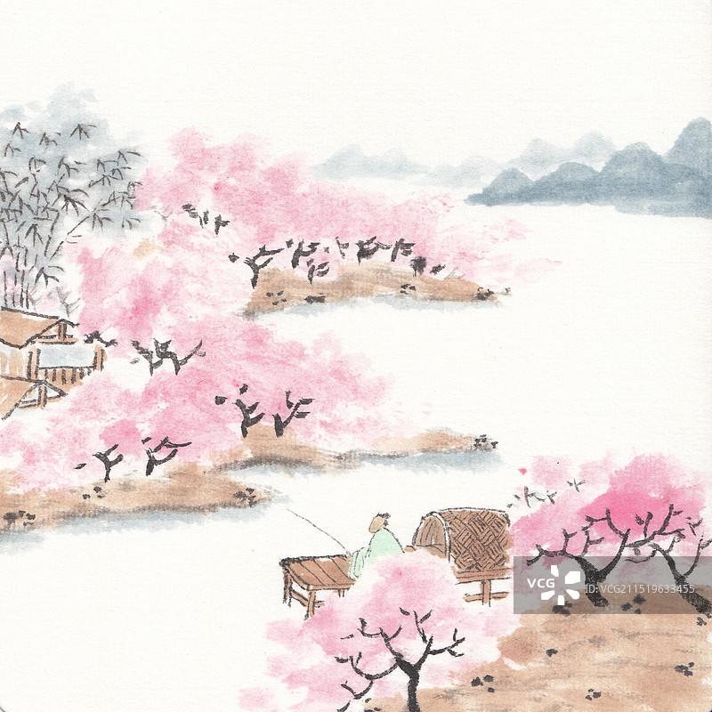 唯美手绘国风二十四节气插画清明图片素材