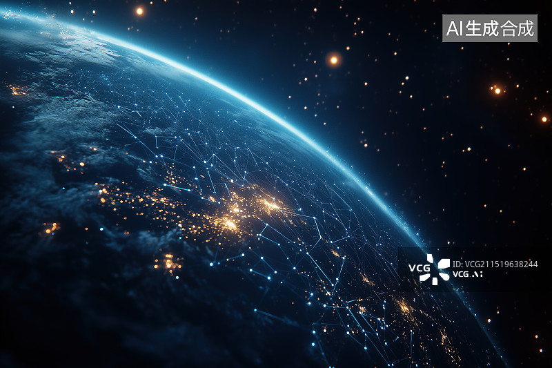 【AI数字艺术】宇宙中发出蓝光的地球科技概念插画图片素材