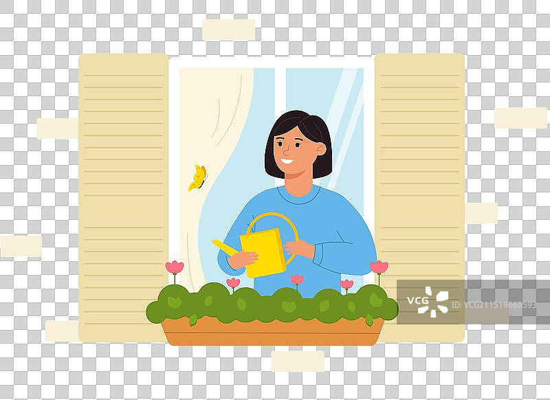 微笑的女人拿着浇水壶图片素材