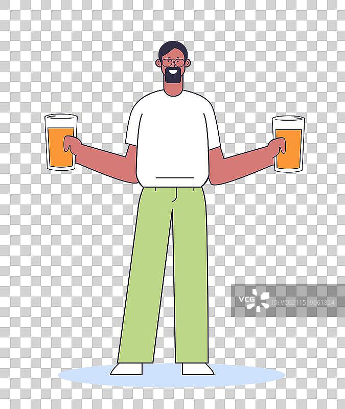 男人穿着白衬衫拿着两杯啤酒图片素材