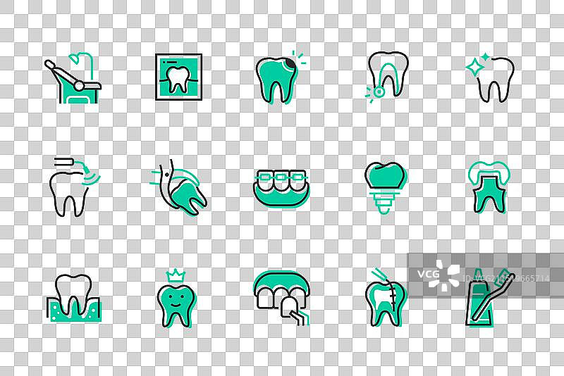 牙齿和口腔保护线性设计图片素材