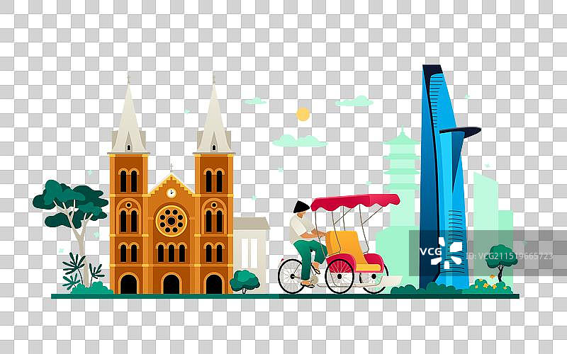 胡志明市的圣母大教堂和Bitexco金融塔图片素材