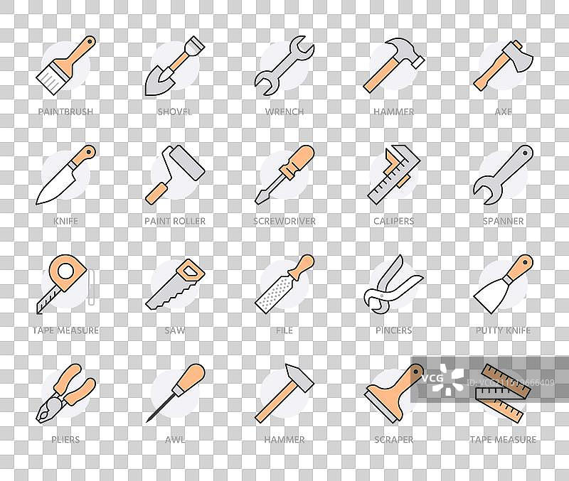 建筑工具扁平线条图标集图片素材