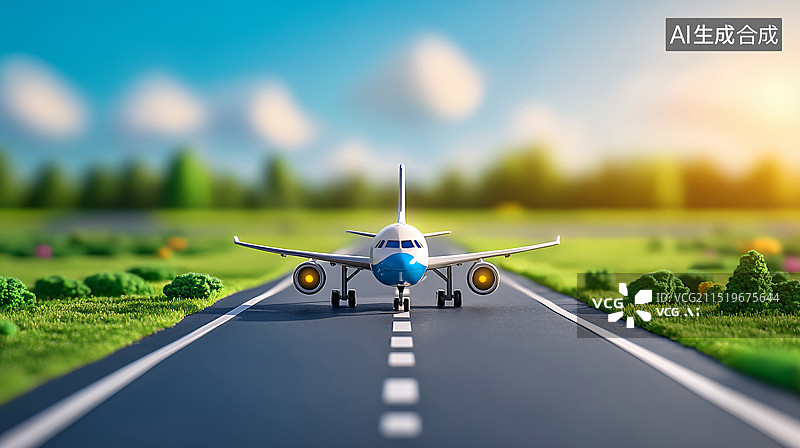 【AI数字艺术】机场跑道飞机起飞航空运输旅游出发商务背景图片素材