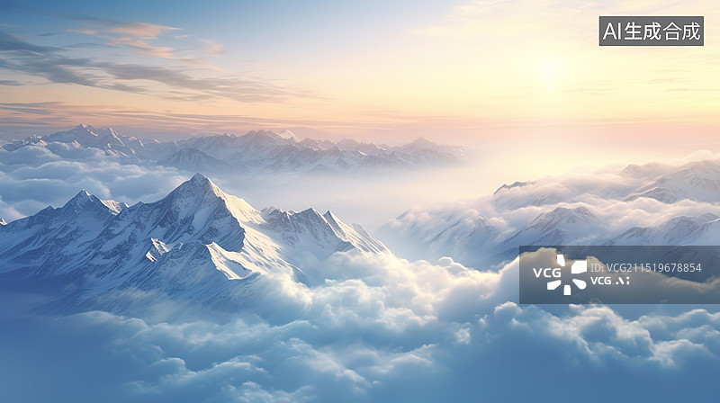 【AI数字艺术】太阳升起的雪山图片素材