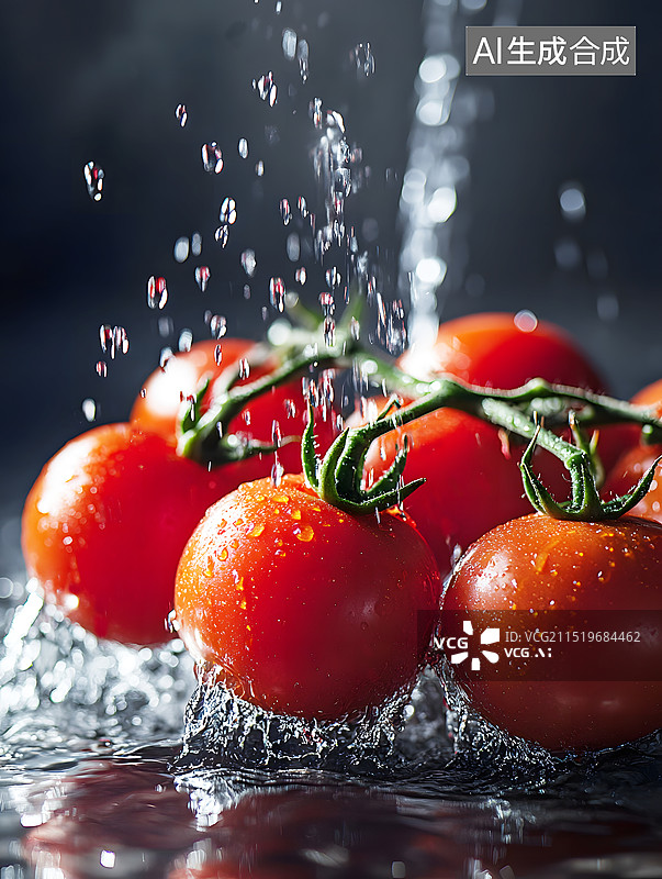 【AI数字艺术】AIGC：洗涤中新鲜的小番茄图片素材