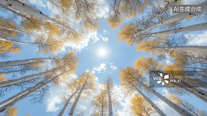 【AI数字艺术】秋天的树林，阳光照耀图片素材
