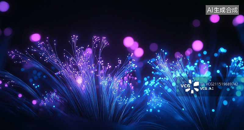 【AI数字艺术】蓝色发光抽象光纤概念图图片素材