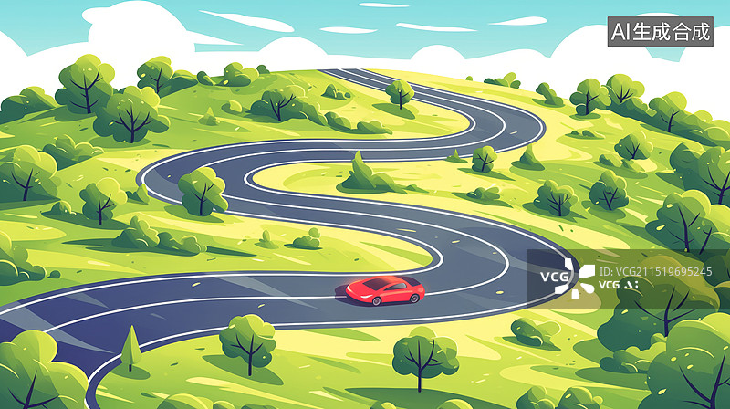 【AI数字艺术】一辆汽车行驶在S型弯道场景图片素材