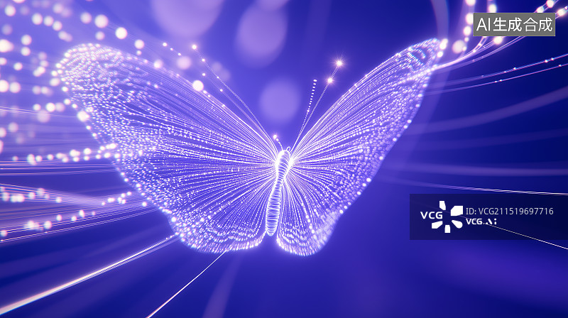 【AI数字艺术】粒子曲线抽象蝴蝶图片素材