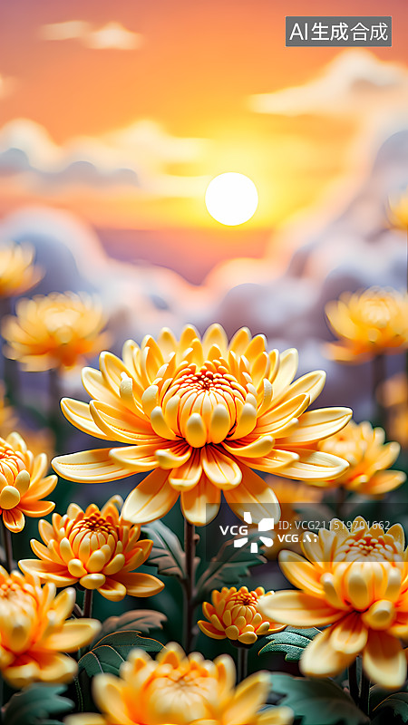 【AI数字艺术】梦幻菊花三维插画图片素材