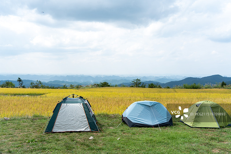 秋天稻田露营图片素材