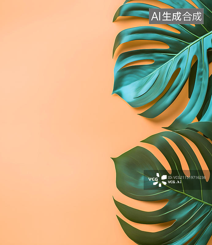 【AI数字艺术】热带植物叶子桃粉色背景图片素材