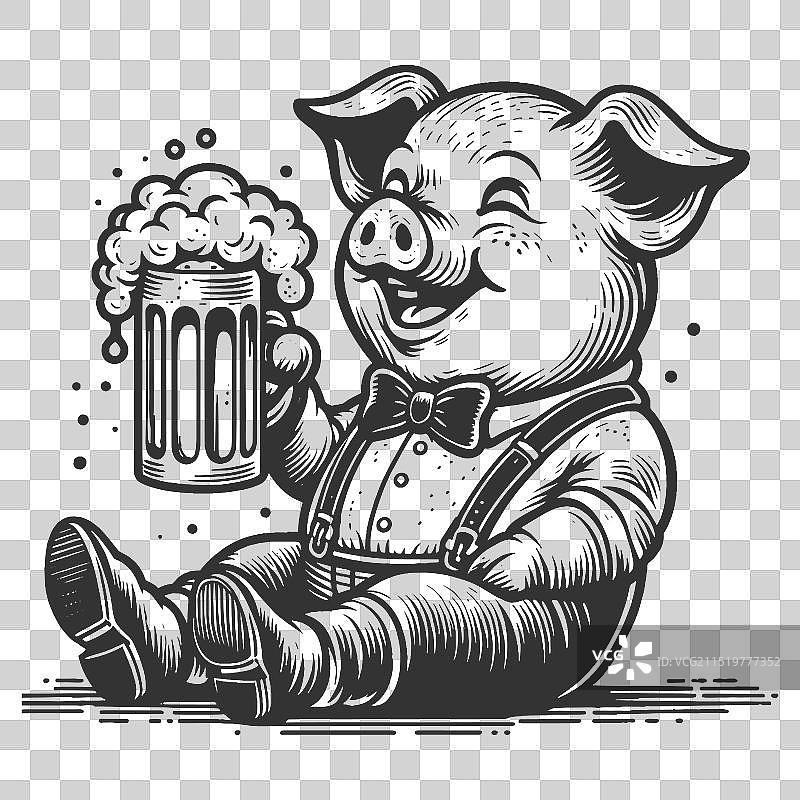 卡通猪享受啤酒图片素材