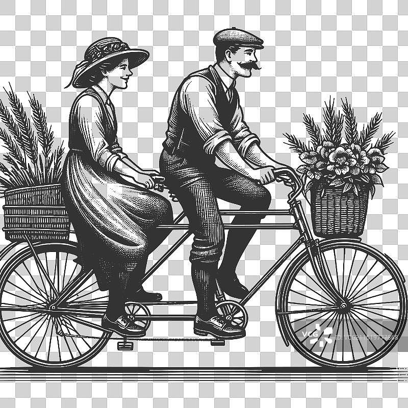 情侣骑双人自行车雕刻图片素材