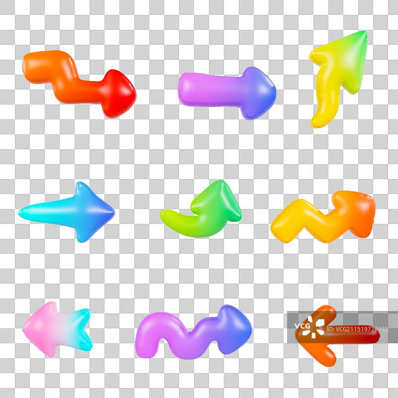 3D立体膨胀风可爱表情箭头装饰元素图片素材