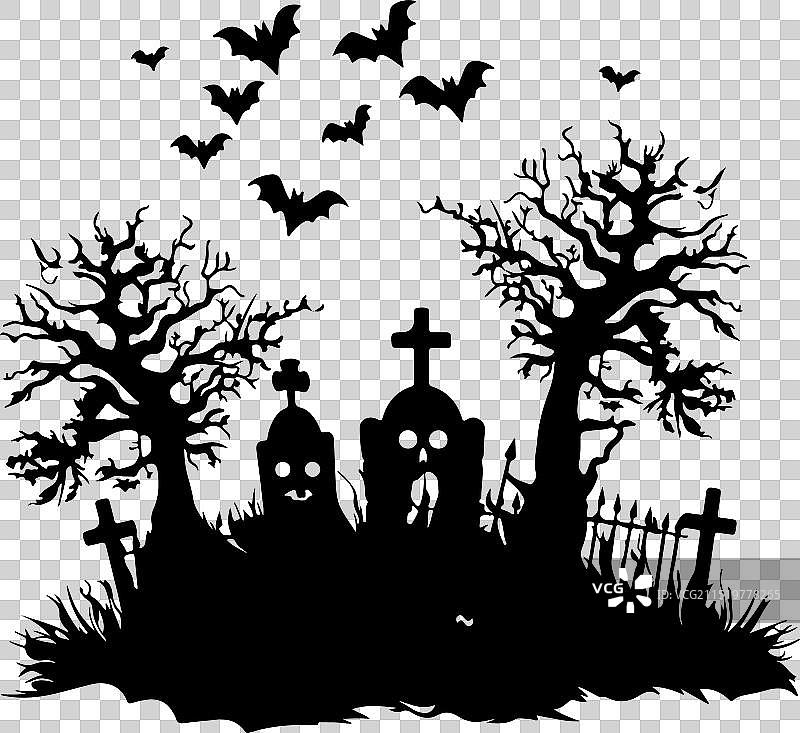 万圣节墓地剪影白色背景图片素材