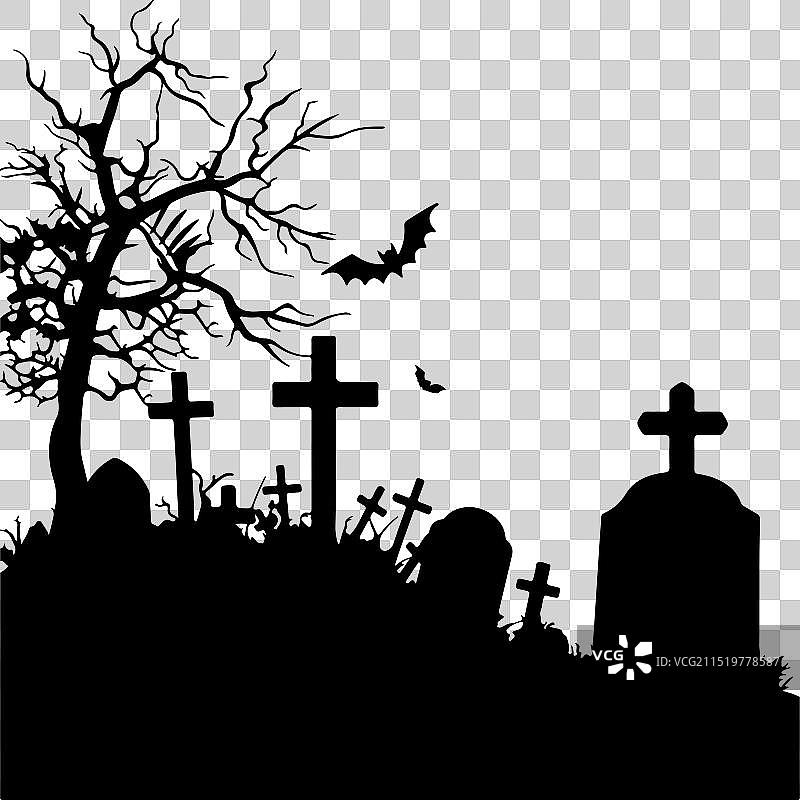 万圣节墓地剪影白色背景图片素材