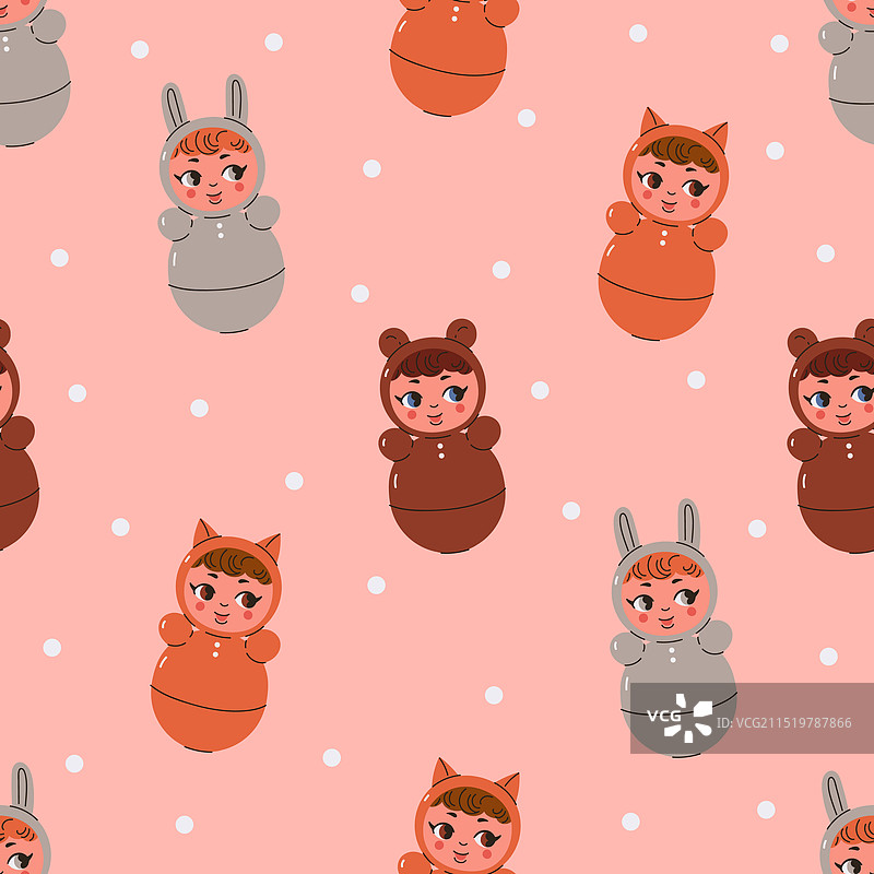 可爱不倒翁娃娃的无缝图案图片素材
