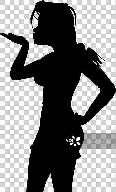卡通女孩飞吻剪影图片素材