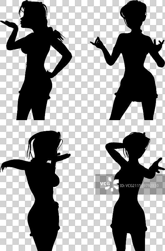 穿着短裙的卡通女孩剪影套装图片素材