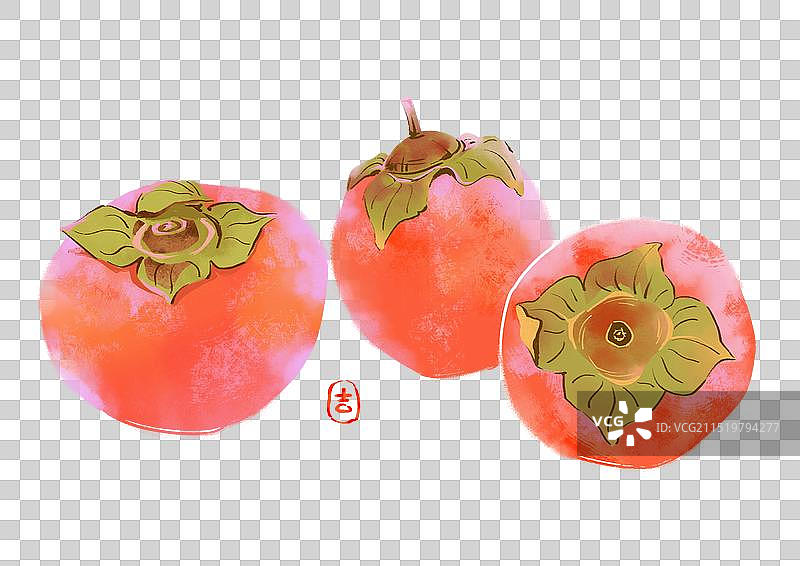 手绘肌理国潮风秋季节气金秋柿子图片素材