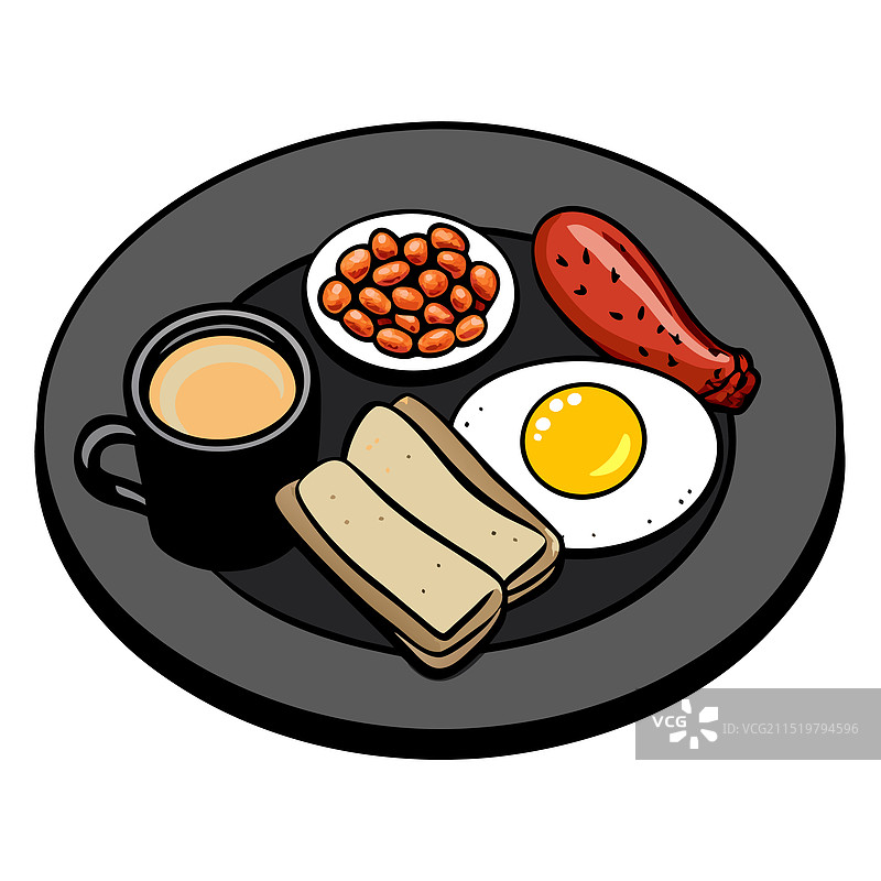 盘子里的英式早餐和炒鸡蛋图片素材