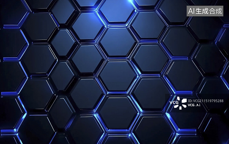 【AI数字艺术】蓝色六边形蜂窝状科技背景图片素材