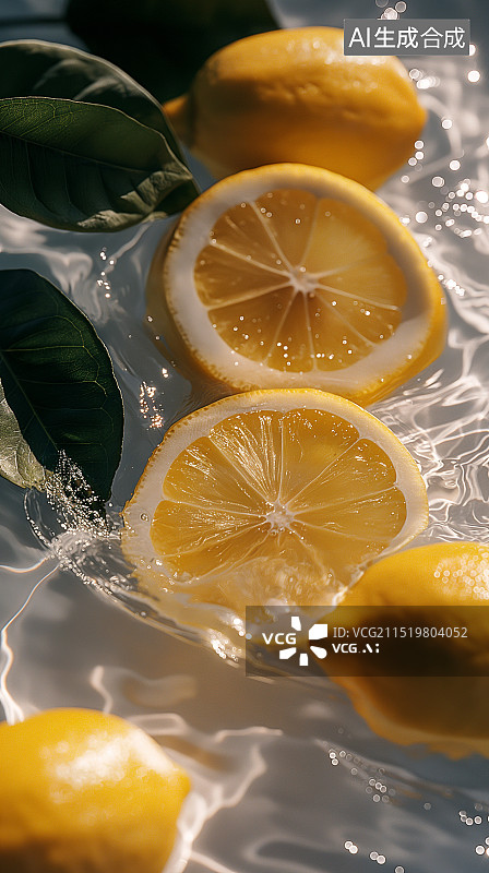 【AI数字艺术】新鲜水果黄柠檬在水中图片素材