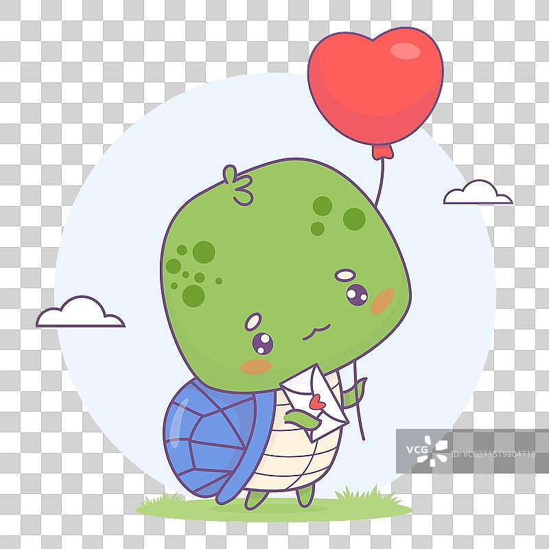 拿着气球的可爱乌龟卡通动物图片素材