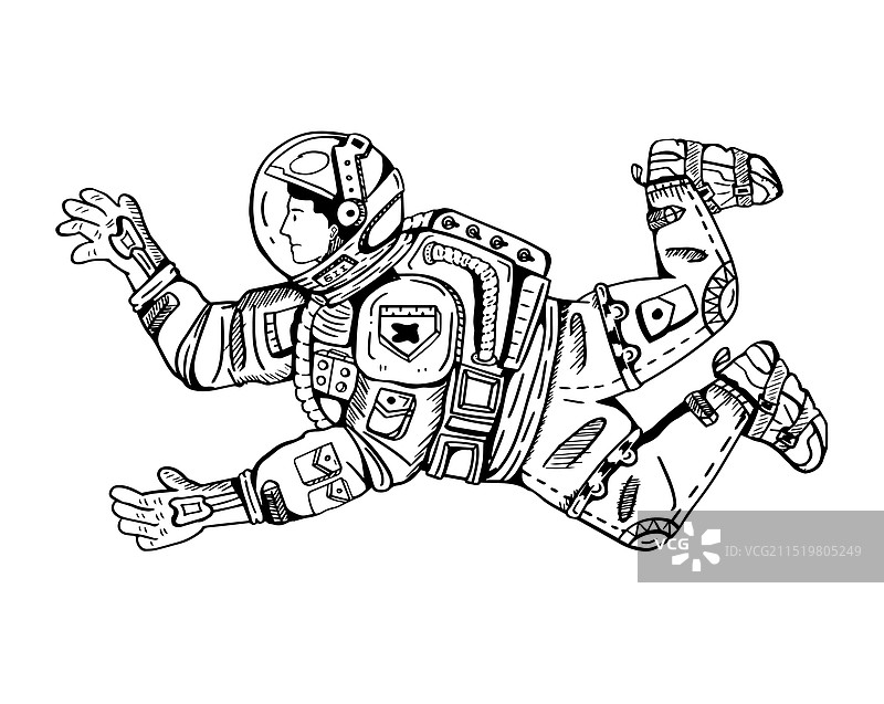 黑白矢量插画宇航员职业太空旅行插画图片素材