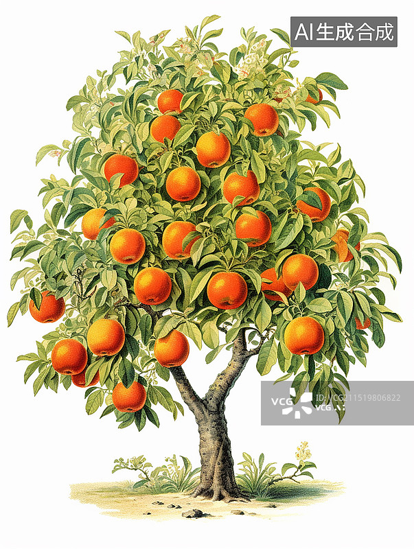 【AI数字艺术】橘子果树插画图片素材