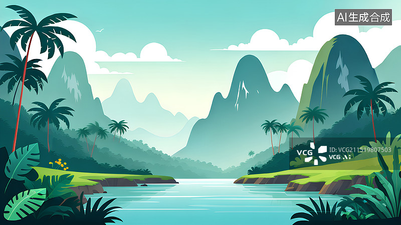 【AI数字艺术】扁平化插画 美丽的自然风光图片素材