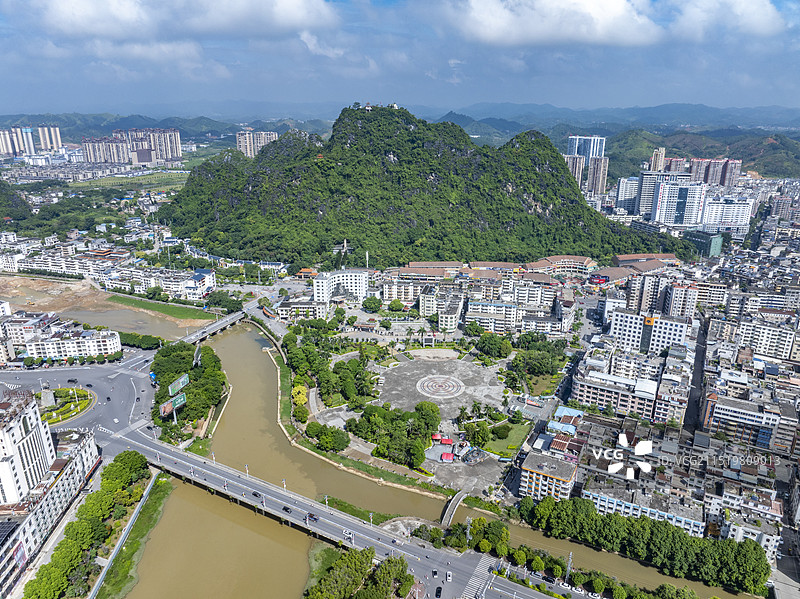 广西灵山县城六峰山航拍风光图片素材