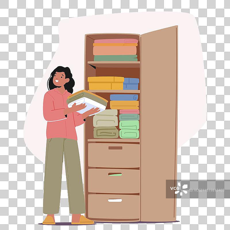 卡通女人整理衣服图片素材
