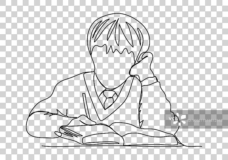 校服儿童单线画图片素材