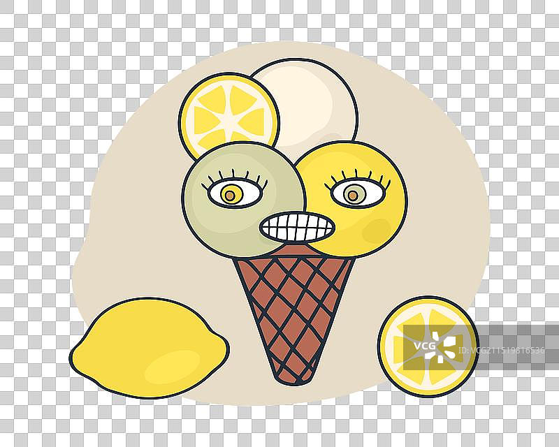 惊讶表情的柠檬冰淇淋甜筒人物图片素材
