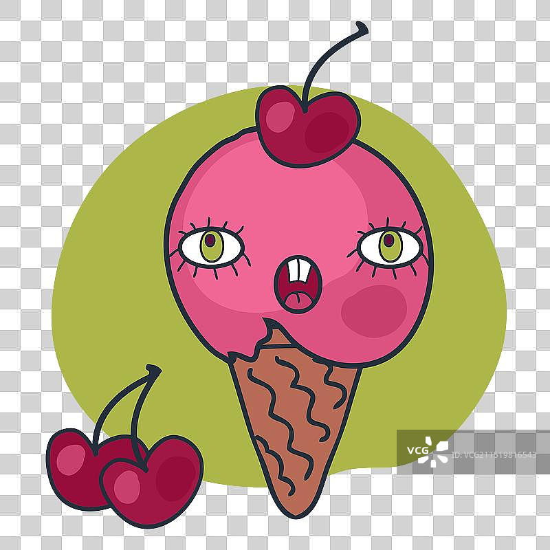 可爱的笑脸樱桃冰淇淋甜筒图片素材