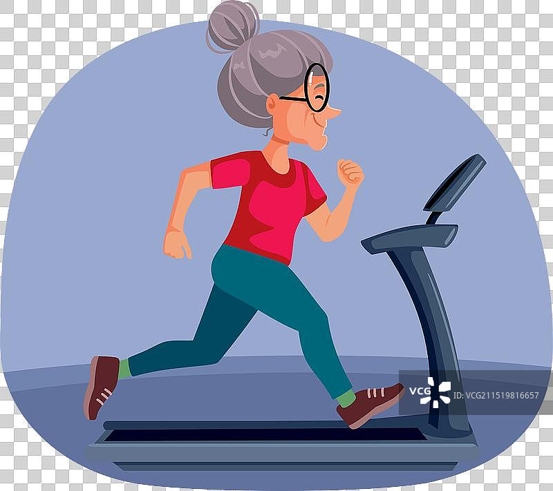 在跑步机上跑步的活力中年妇女图片素材