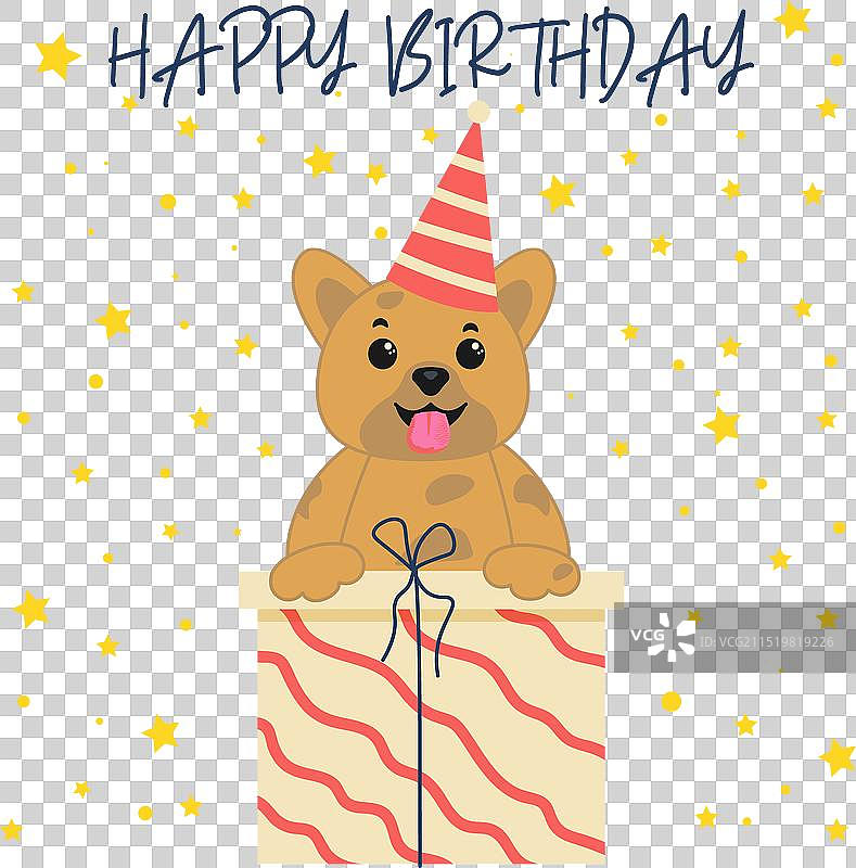 带有可爱微笑柯基犬脸的生日贺卡图片素材