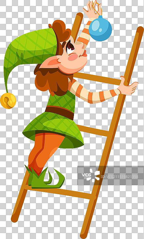 挂在梯子上的有趣女孩精灵角色图片素材