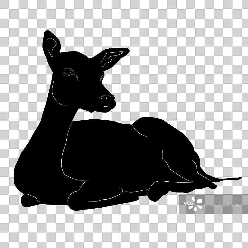 黑白卧姿鹿剪影图片素材