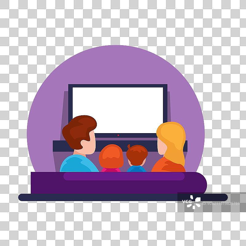 一家人从背面观看卡通电视图片素材