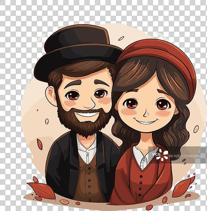 手绘犹太夫妇漫画图片素材