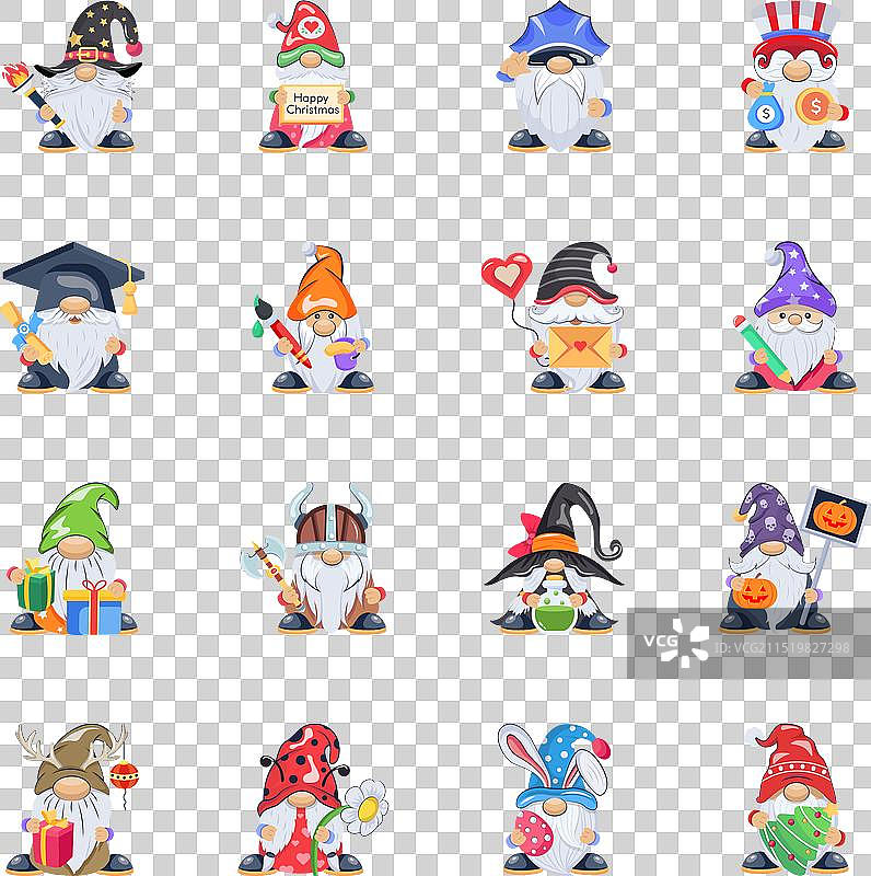 16个可爱小矮人扁平风格角色图标网页素材图片素材