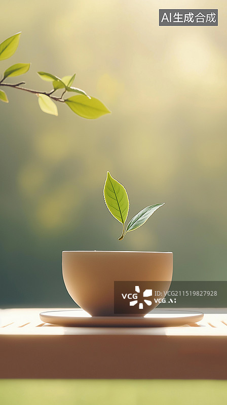 【AI数字艺术】茶文化主题海报——一杯绿茶图片素材
