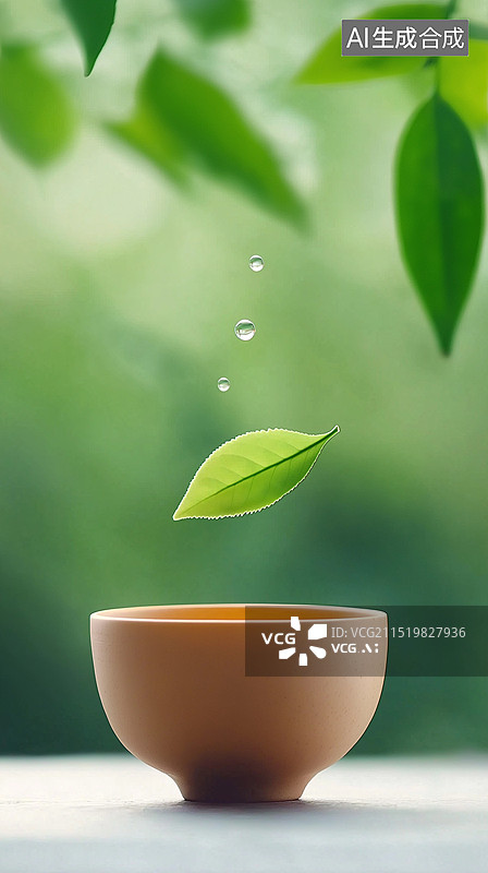 【AI数字艺术】茶文化主题海报——一杯绿茶图片素材