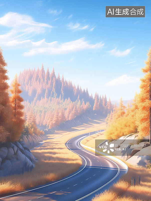 【AI数字艺术】秋天的公路图片素材
