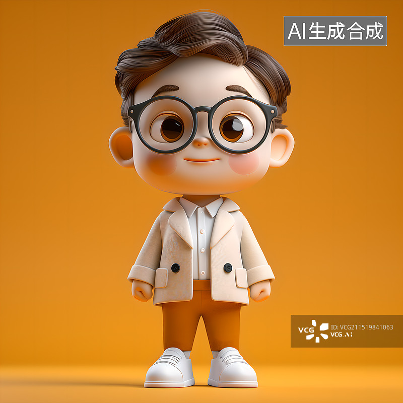 【AI数字艺术】Q版戴眼镜的男孩图片素材